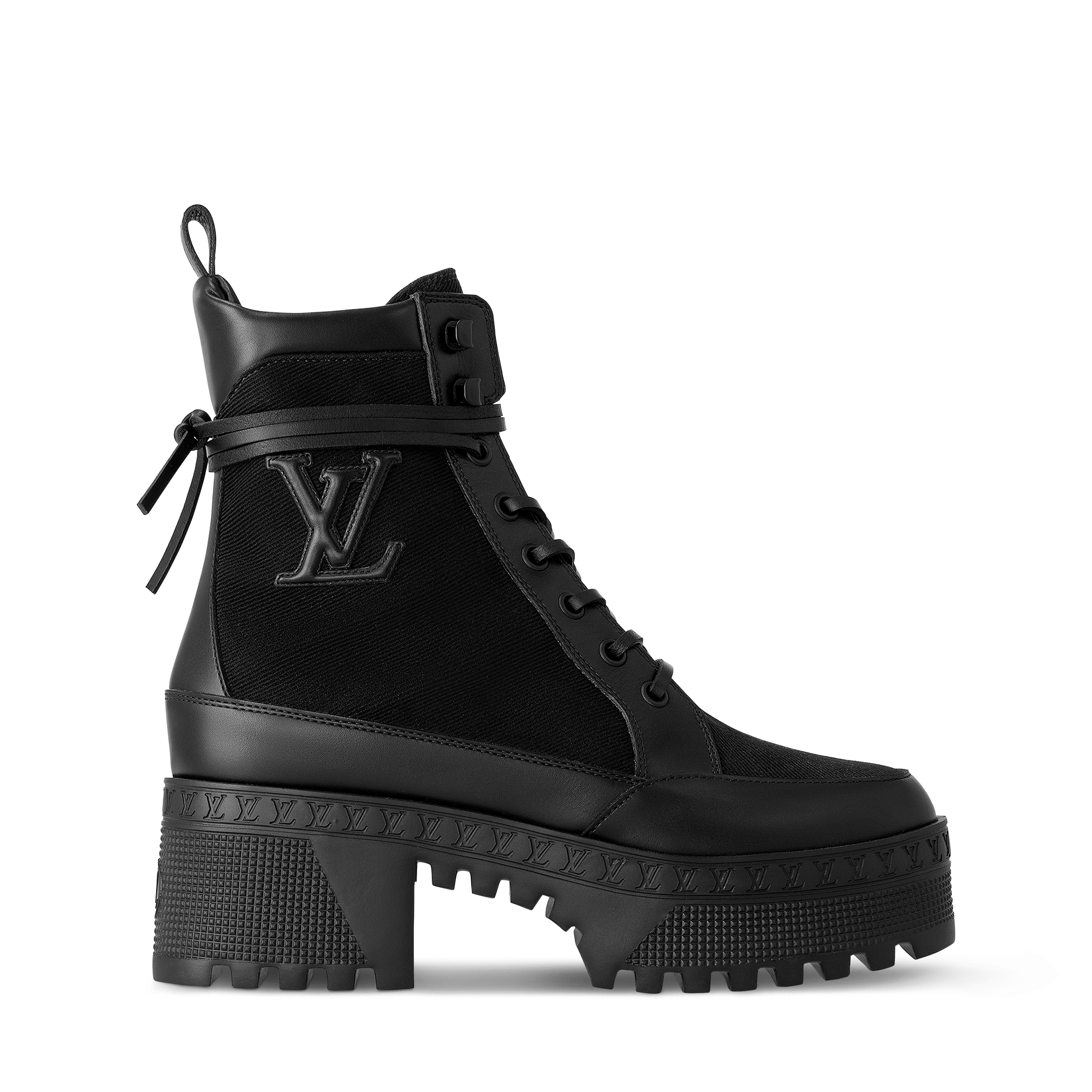 LV Laureate Platform Desert Boot 70mm Black Fabric Mix Cowhide